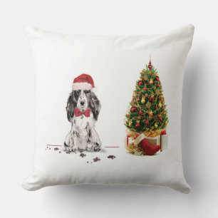 Coussin Cocker Spaniel Funny Chien de Noël avec arbre
