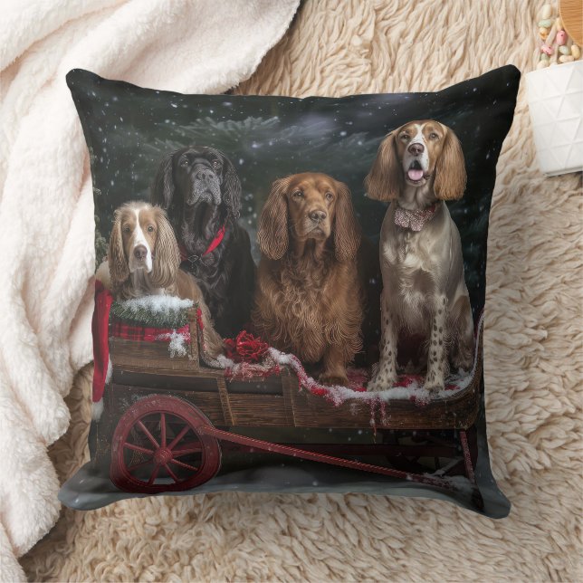 Coussin Cocker Spaniel Snowy Sleigh Décor de Noël (Couverture)