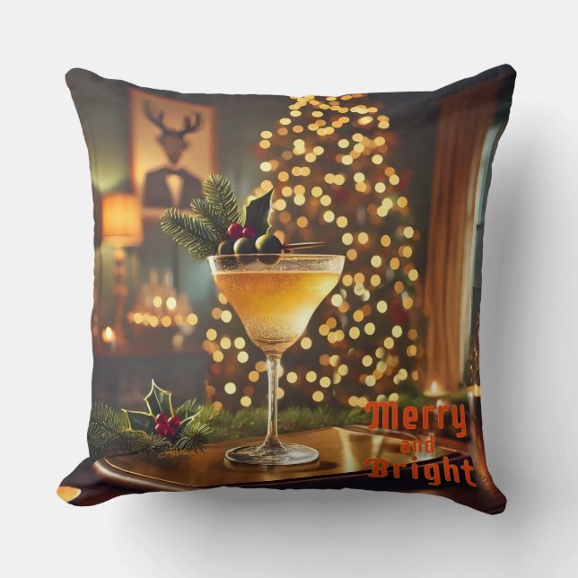 Coussin Cocktail de Noël du milieu du siècle Merry & Brigh (Recto)