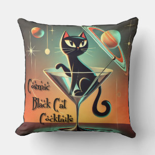 Coussin Cocktails de chat noir cosmique futuriste atomique