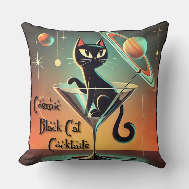 Coussin Cocktails Futuristes Atomiques Chat Noir Cosmique (Recto)