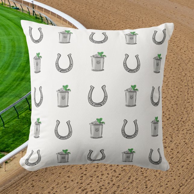 Coussin Cocktails Mint Julep et fers à cheval Fête du Derb (Créateur téléchargé)