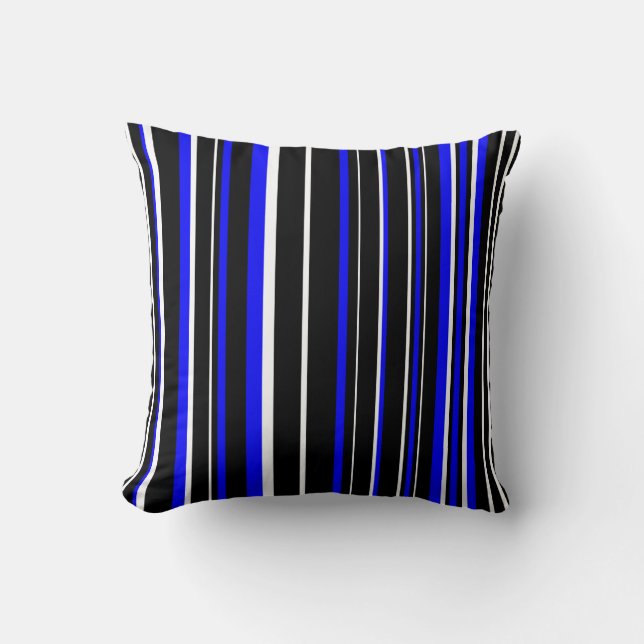 Coussin Code-barres rayé noir, bleu et blanc (Recto)