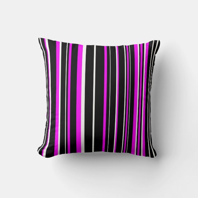 Coussin Code-barres rayé noir, rose et blanc (Recto)