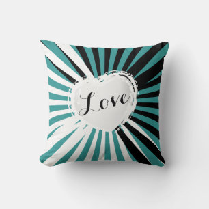 Coussin Coeur Abstrait noir, blanc et Turquoise do-it-yo