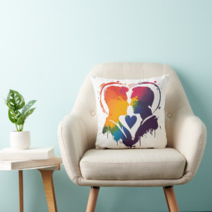 Coussin Coeur arc-en-ciel gai couple