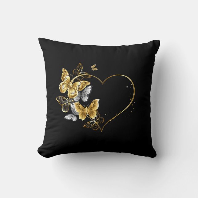 Coussin Coeur aux papillons d'or (Recto)