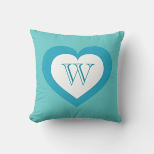 Coussin Coeur blanc et turquoise - monogramme