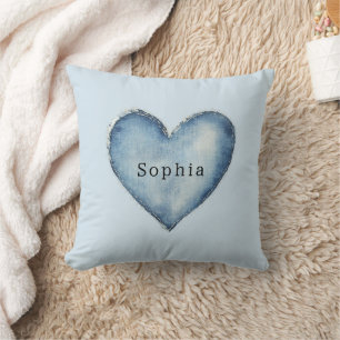 Coussin Coeur bleu blanc Denim