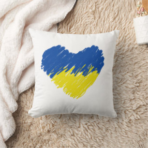 Coussin Coeur bleu et jaune, drapeau ukrainien