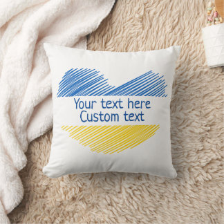 Coussin Coeur bleu et jaune. Texte personnalisé. Personnal