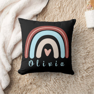 Coussin Coeur Boho arc-en-ciel avec nom personnalisé