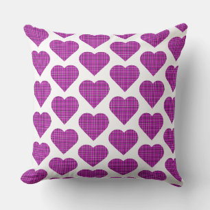 Coussin Cœur Carreaux Rose Violet Noir