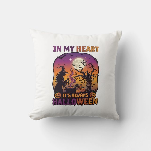 Coussin Cœur C'est toujours Halloween Sorcière Chaudron Ar (Recto)