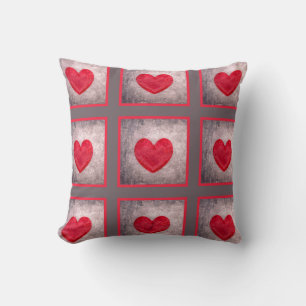 Coussin Coeur chaulé en gris et en rouge
