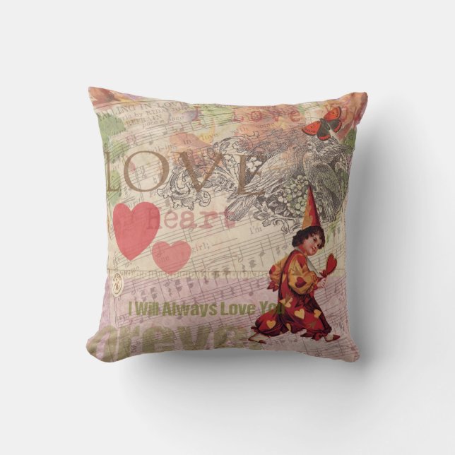 Coussin Cœur d'amour Chérubin de la Saint-Valentin (Recto)