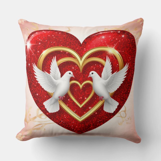 Coussin Cœur d'amour de colombes romantiques (Recto)