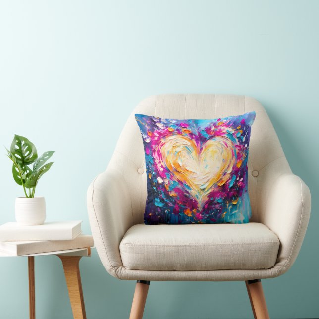 Coussin Cœur d'amour moderne abstrait coloré (Chaise)