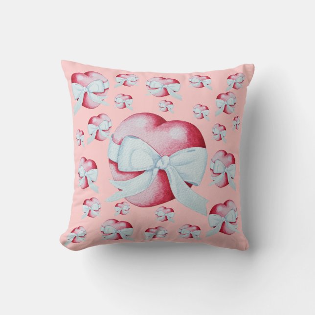 Coussin coeur d'amour rouge romantique et arc blanc (Recto)