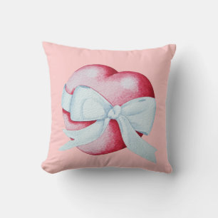 Coussin coeur d'amour rouge romantique et arc blanc