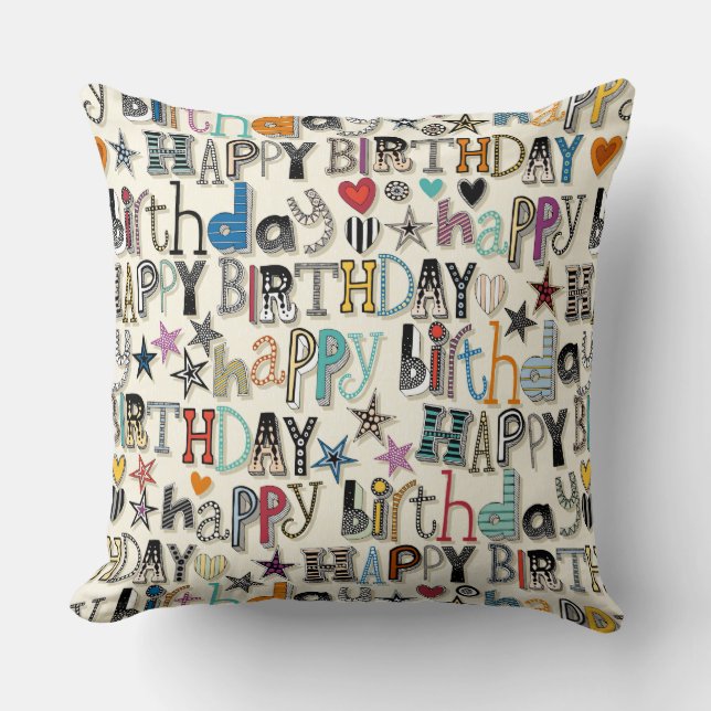 Coussin coeur d'anniversaire heureux et étoiles (Recto)