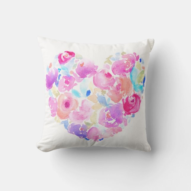 Coussin Coeur d'aquarelle. Coeur de fleur (Recto)