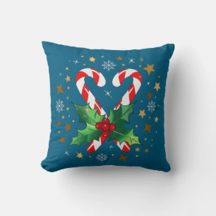 Coussin Cœur de Bonbon de Noël Festif Houx et Étoile de