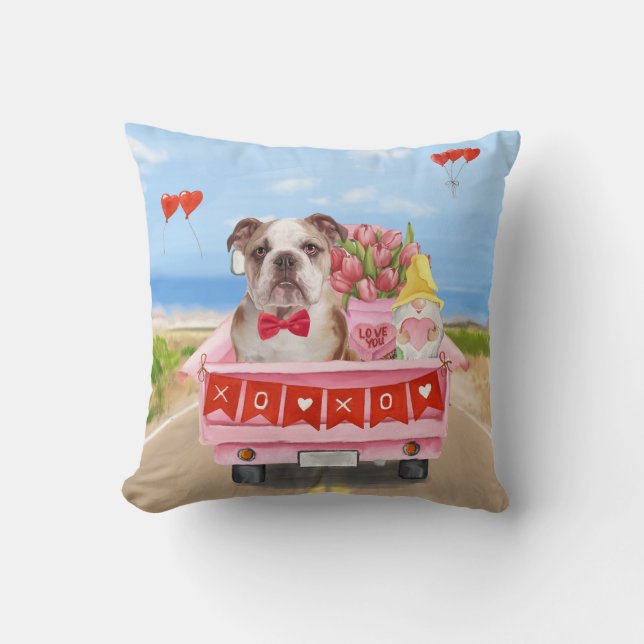 Coussin Cœur de camion de la Saint-Valentin pour Bouledogu (Recto)