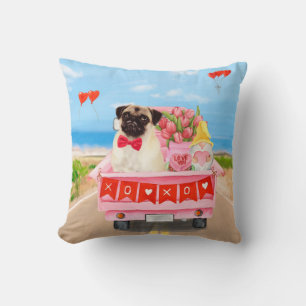 Coussin Cœur de camion de la Saint-Valentin pour chien car