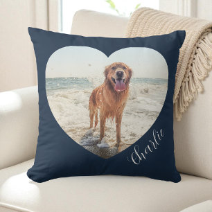 Coussin Cœur de chien personnalisé avec photo en script Na