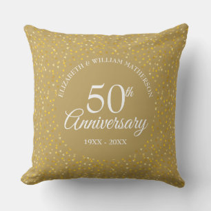 Coussin Cœur de confettis d'anniversaire de 50 ans Golden 