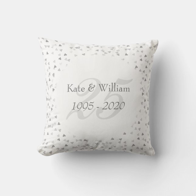 Coussin Cœur de confettis d'argent pour les 25 ans de mari (Recto)