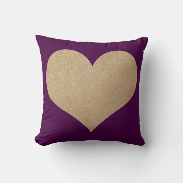 Coussin coeur de cuir de prune et d'or de faux (Recto)