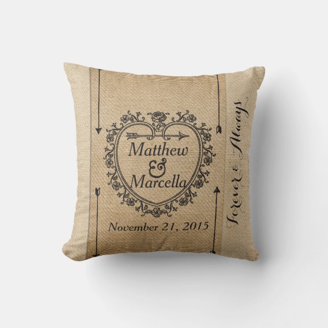 Coussin Coeur de fantaisie de date d'anniversaire de toile (Recto)