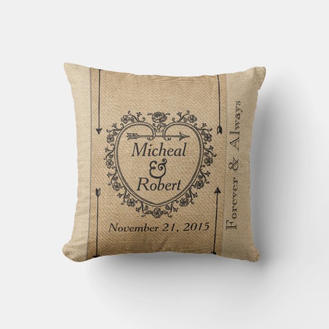 Coussin Coeur de fantaisie gai de date d'anniversaire de (Recto)