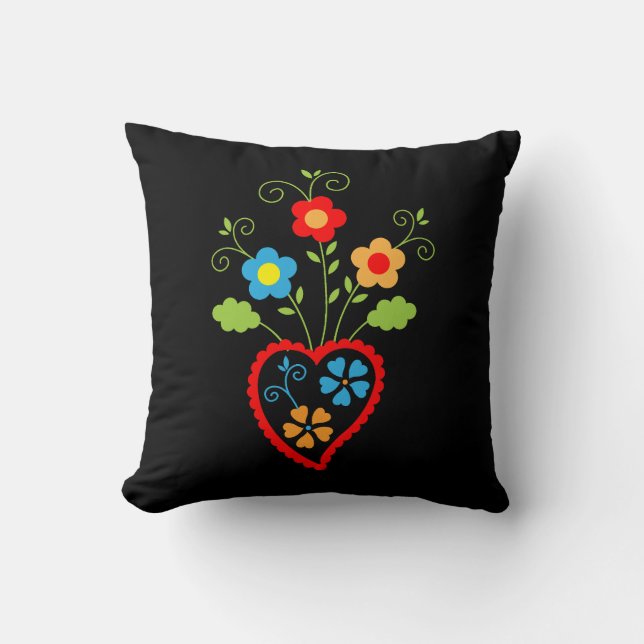 Coussin Coeur de floraison folklorique portugais (Recto)
