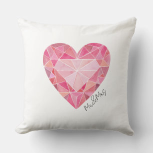 Coussin Cœur de gemme de watercolor rose Glam Diamant MR&M