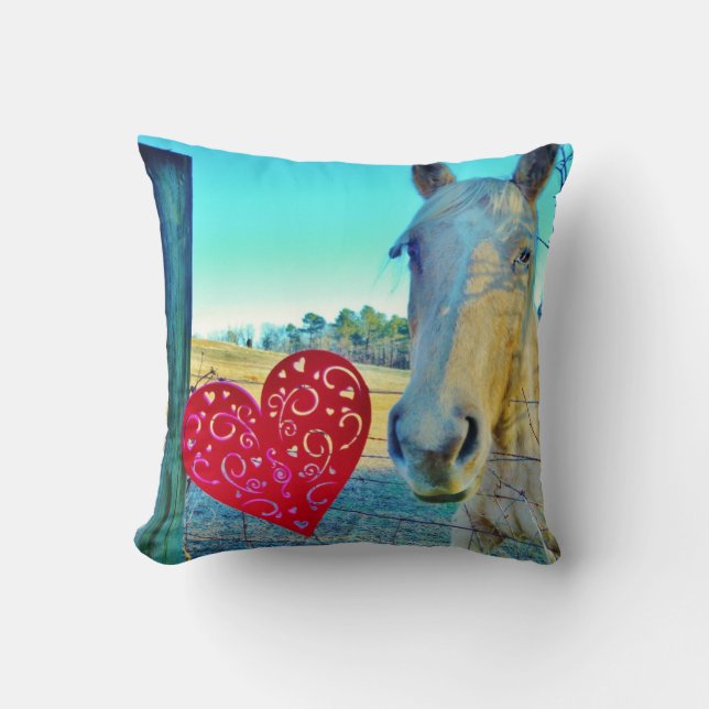 Coussin Cœur de la Saint-Valentin Cheval Jaune Rétro (Recto)
