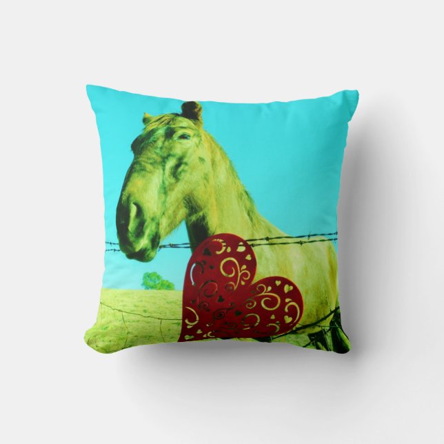 Coussin Cœur de la Saint-Valentin Cheval Rétro (Recto)