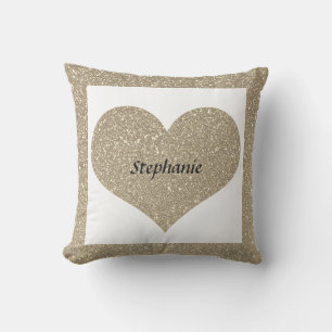 Coussin Cœur de la Saint-Valentin Monogramme Paillettes Bl