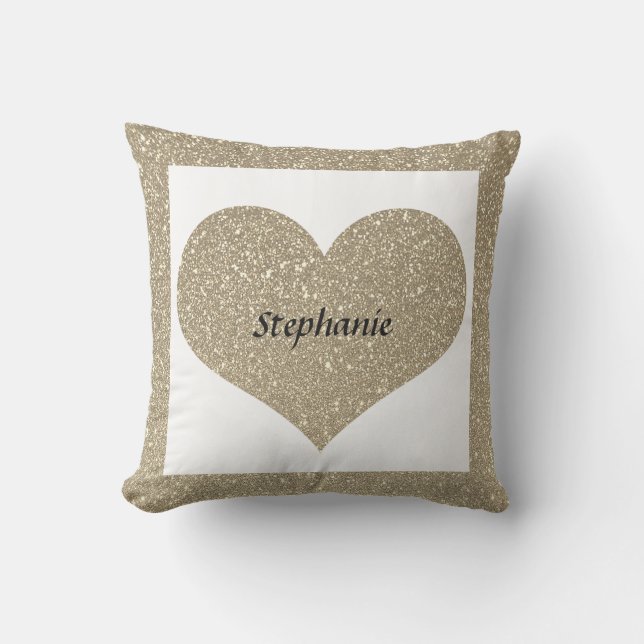 Coussin Cœur de la Saint-Valentin Monogramme Paillettes Bl (Recto)