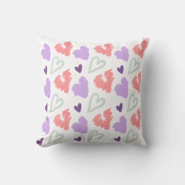 Coussin Cœur de la Saint-Valentin Motif dessiné à la main  (Recto)