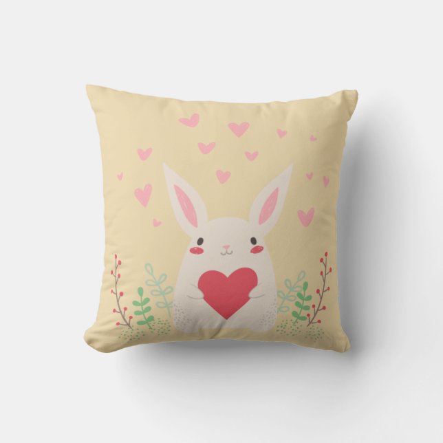 Coussin Coeur de lapin mignon valentine (Recto)