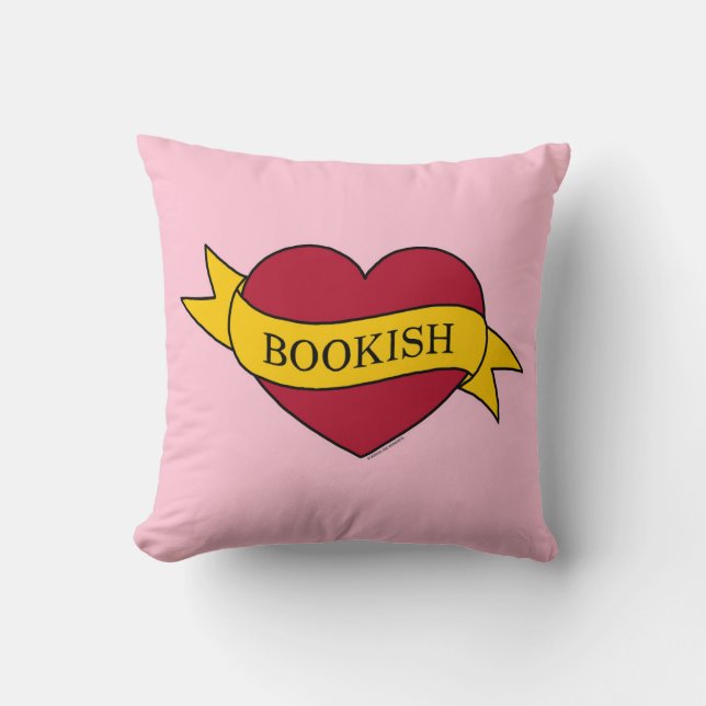 Coussin Coeur de livre rose ruban jaune (Recto)