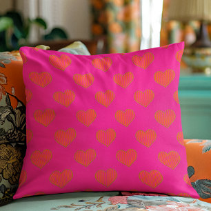 Coussin Coeur de Parties scintillant orange et rose chaud