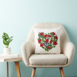 Coussin Coeur de Petunia rouge avec papillons