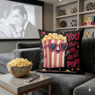 Coussin Cœur de Popcorn Design de la Saint-Valentin Pop