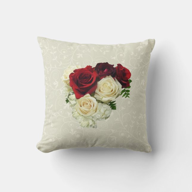 Coussin Cœur de rose rouge et blanche (Recto)