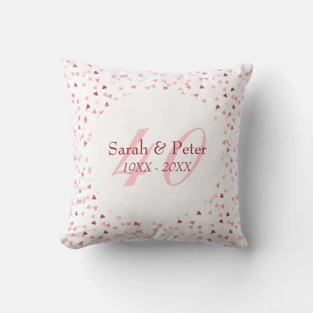 Coussin Cœur de rubis pour 40 ans de mariage et confettis (Recto)
