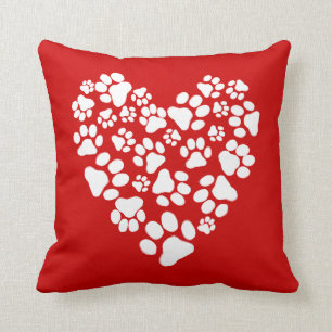 Coussin Coeur de Saint-Valentin des Empreintes de pattes d